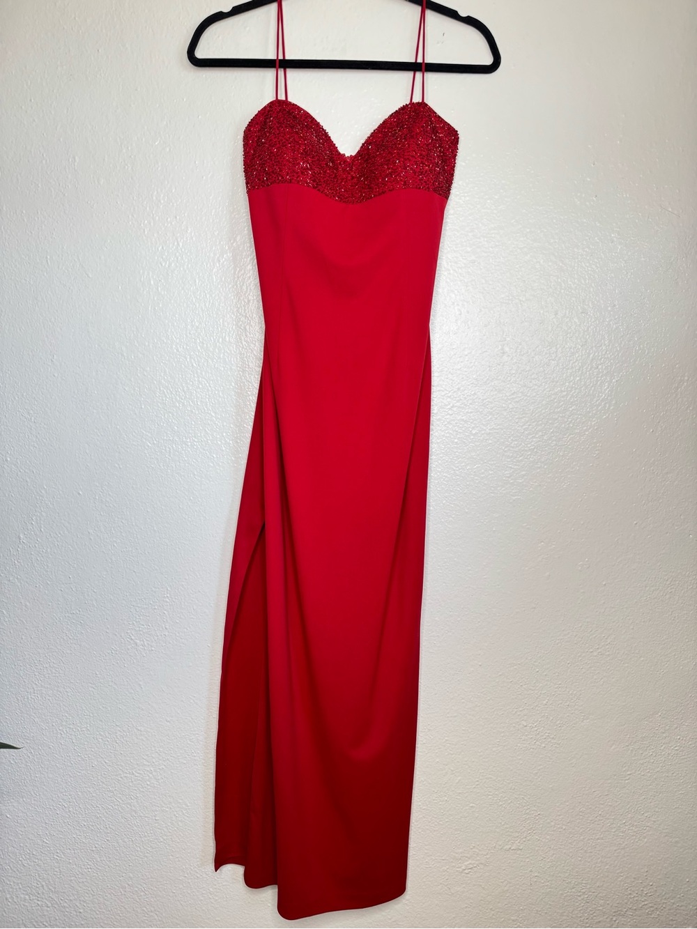 JS Boutique - Red Elegant Beaded Bustier Maxi Dress
